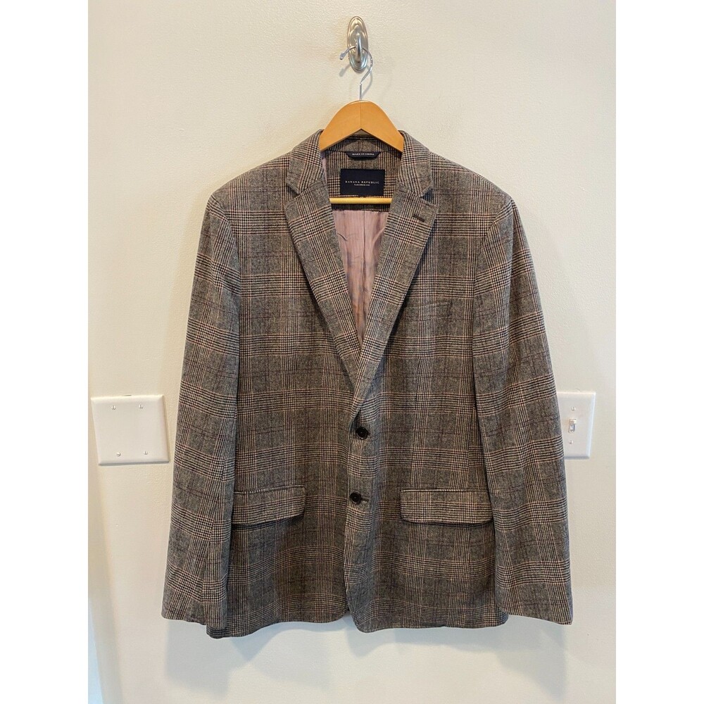 Banana Republic Mens Tailored Fit Blazer Size 42L Brown Glen Plaid Sport Coat